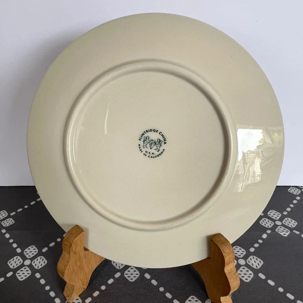 Flintridge China Bread Plate Cream Teal Gold Trim Made in California USA 6.25